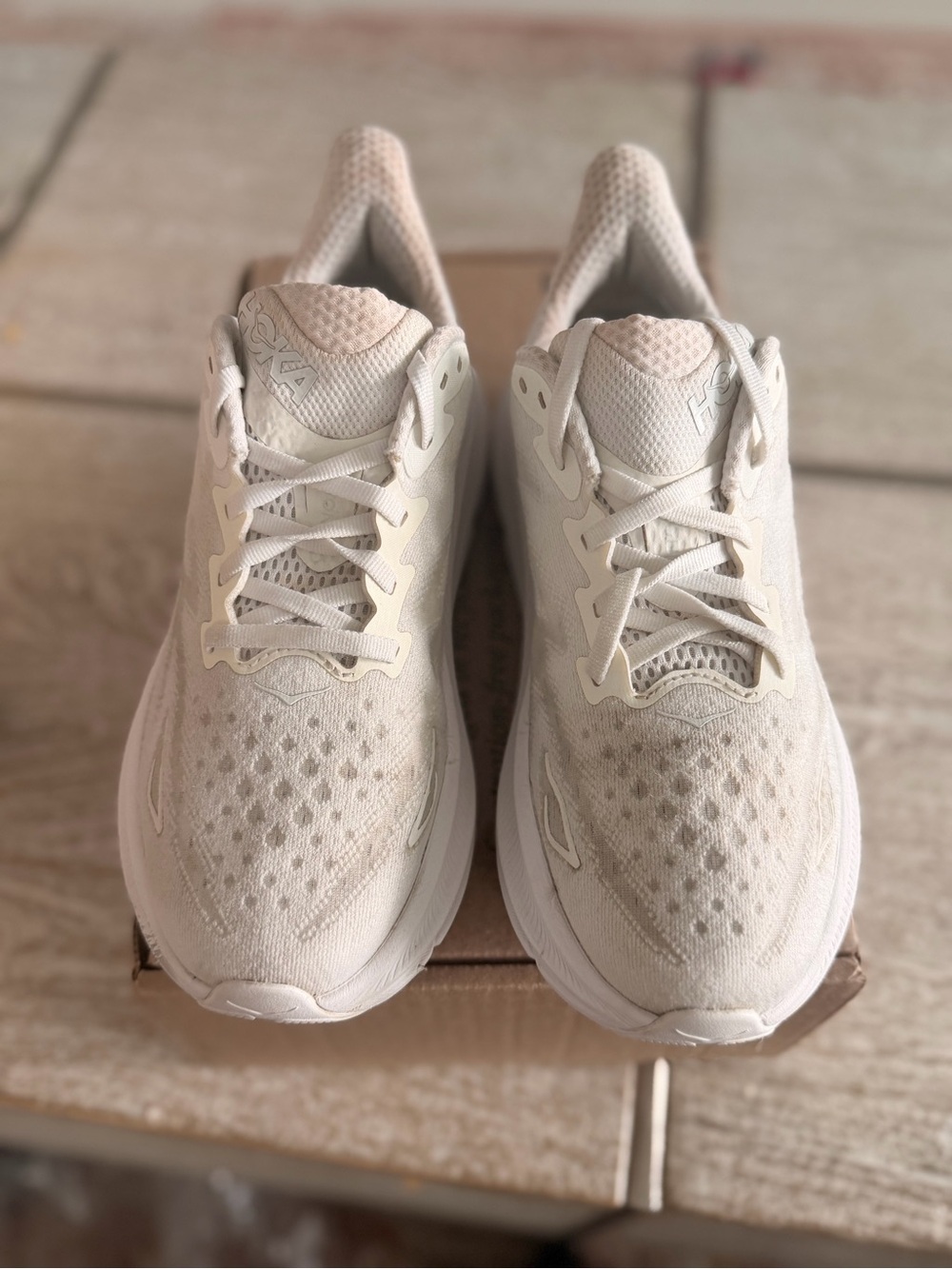 Size 7.5 B - Hoka One One Clifton 9 Womens White Athletic Running Shoes Sneakers